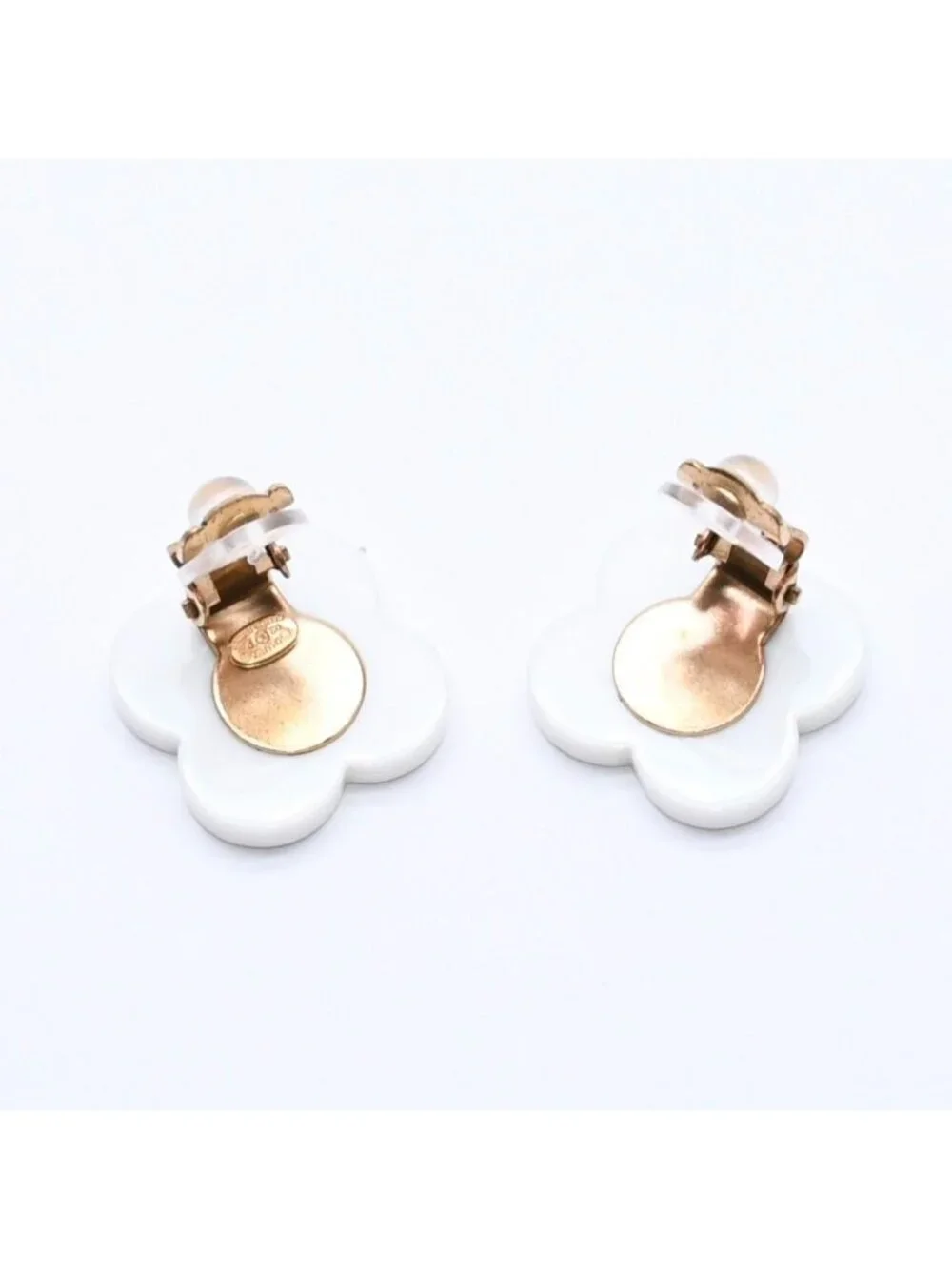 Chanel CC Logo Earrings 02 Flower Motif Camellia White Black Resin